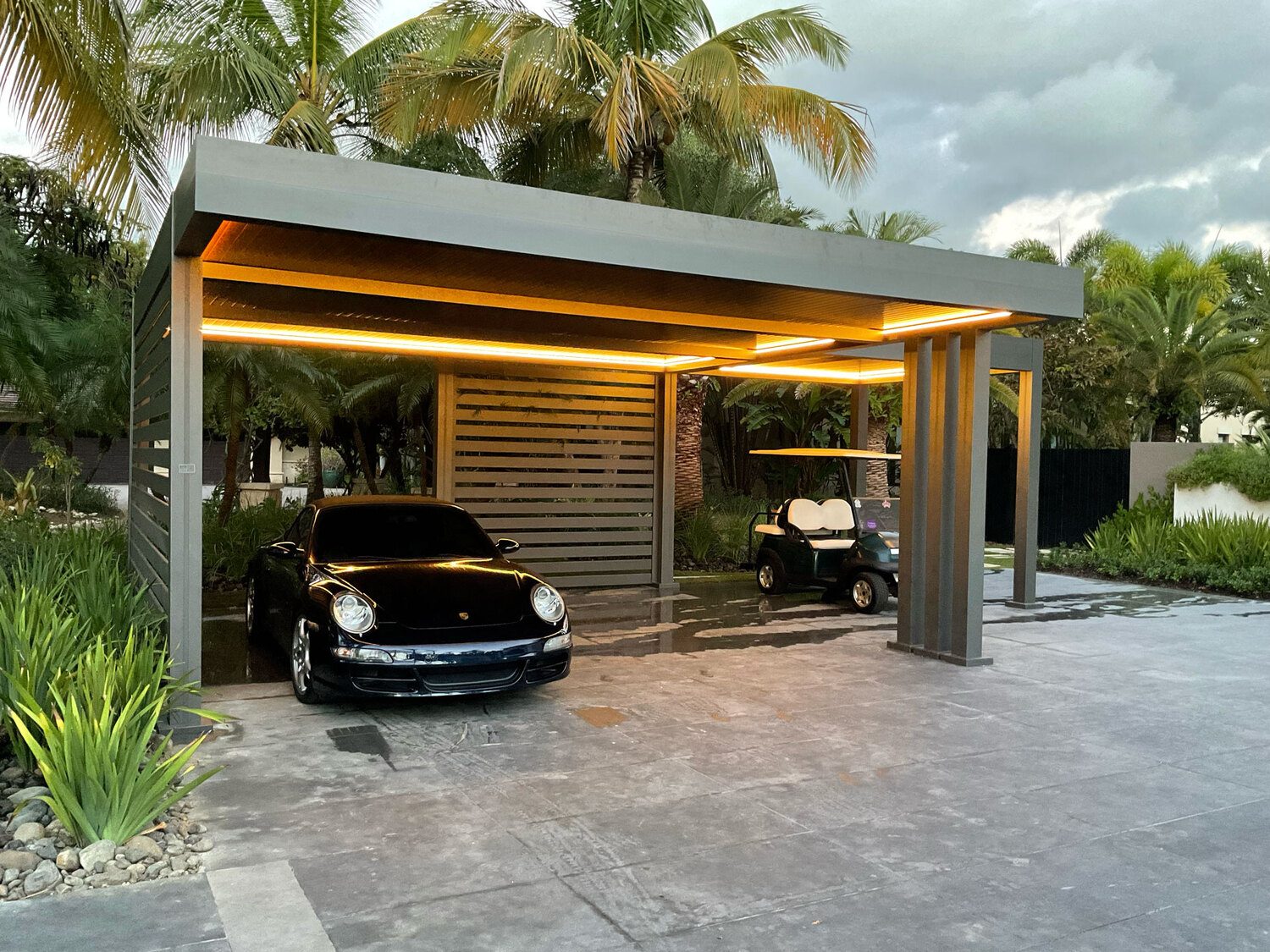 Modern carport with sleek design and Portland Window Coverings in Tigard, OR